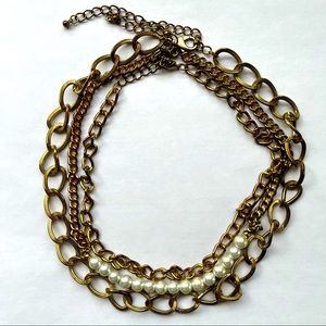 Stacked gold and pearl chain necklaces